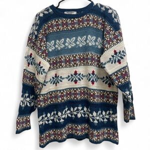 Northwest Blue Knit Sweater with Red and Cream Accents.Large